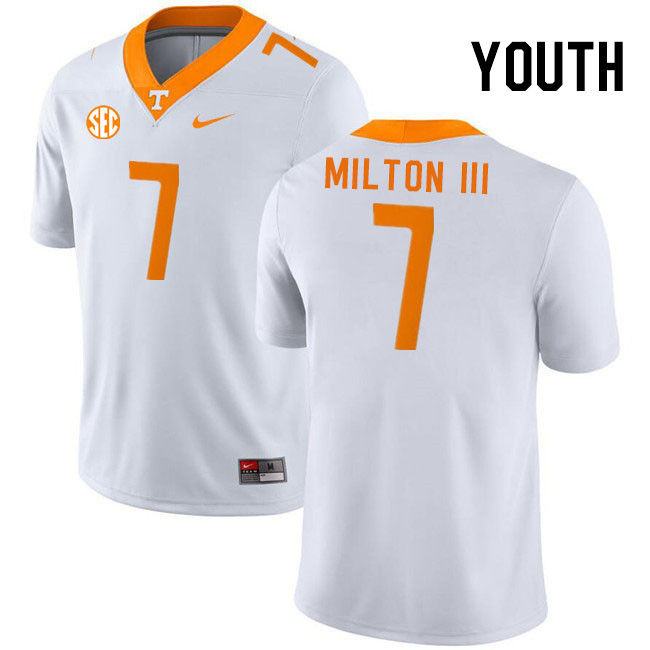 Youth #7 Joe Milton III Tennessee Volunteers College Football Jerseys Stitched Sale-White - Click Image to Close
